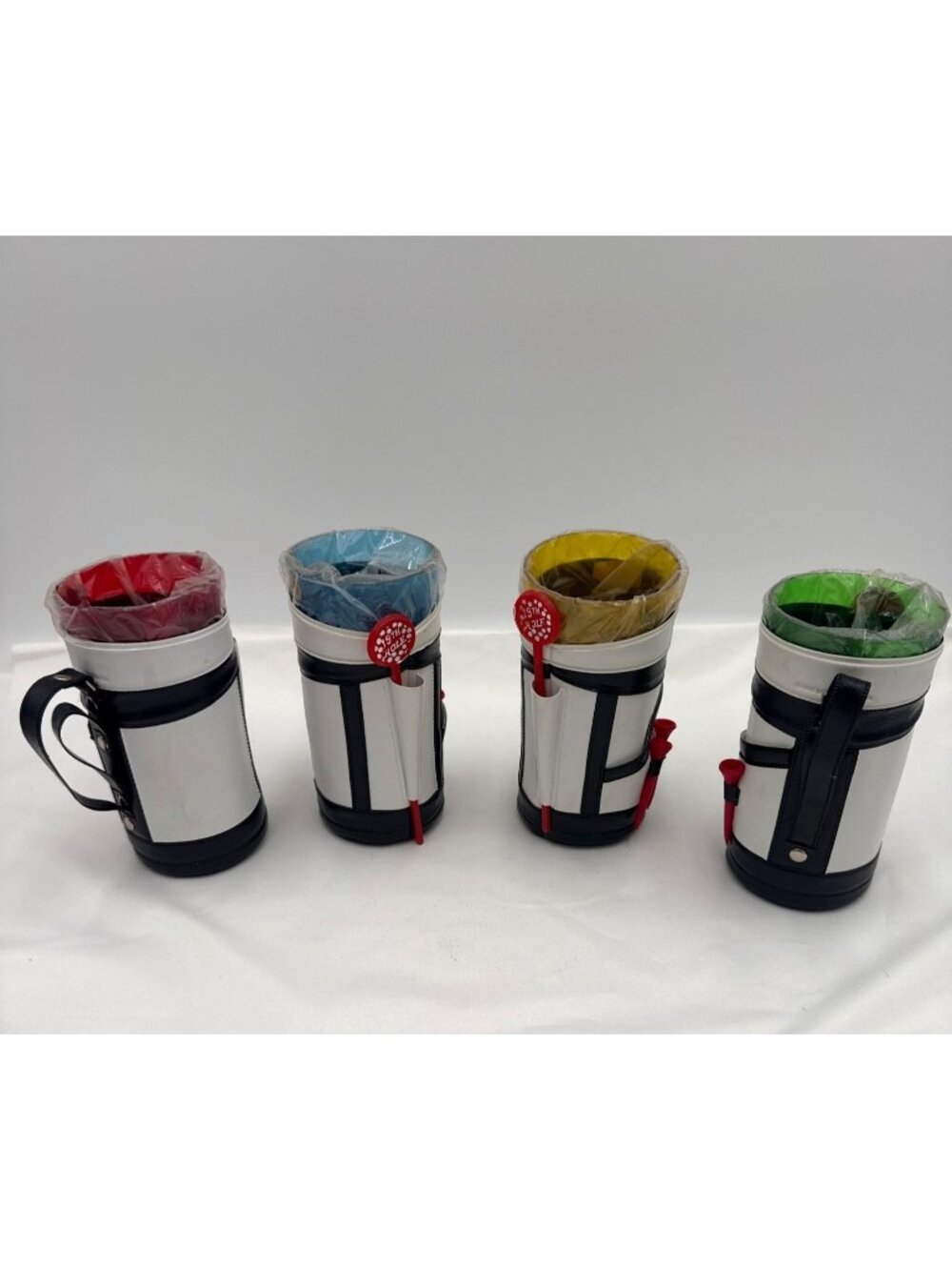Set Of 4 Vtg Golf-Themed Drink Mugs With Straws & Tees Heat Resistant Golf Outdo